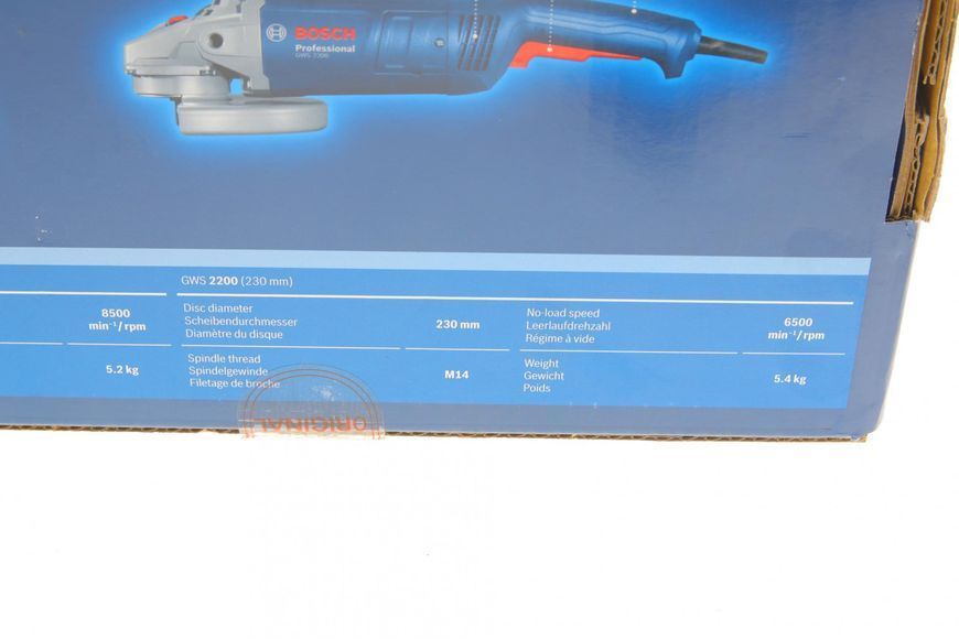 Шліфмашина кутова GWS 2200 (2200 Вт, 0-6500 об/хв, &Oslash;230 мм) 220V BOSCH 06018C1320 фото